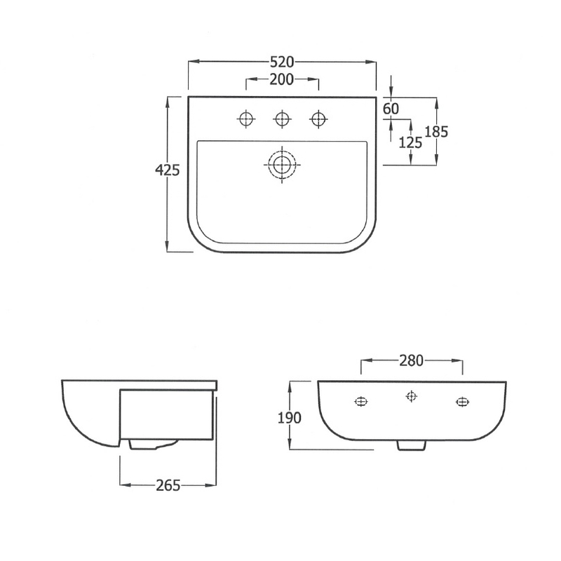 RAK Ceramics Series 600 52cm Semi Recessed Basin 1 Tap Hole, Only £89.99