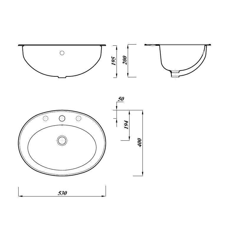 Atlantic Vanity Basin 540 x 400mm 1 tap hole from British Standard