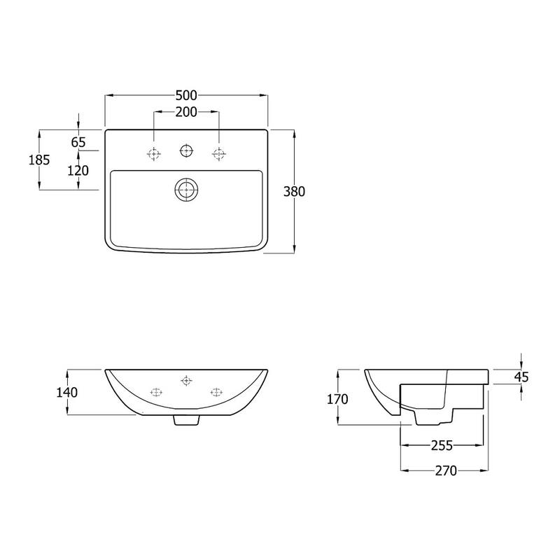 Summit 52cm Semi Recessed Basin with 1 Tap Hole from RAK Ceramics, Only ...