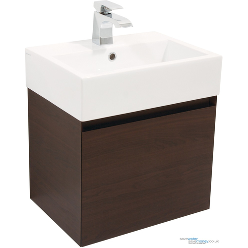Matteo 500 1 Tap Hole (1TH) Basin and Wall Hung 1 Drawer Unit from Saneux (Wenge)