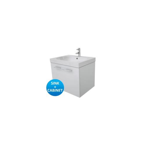 Austen 600 1 Tap Hole Basin and Wall Hung Unit in 2 Colours