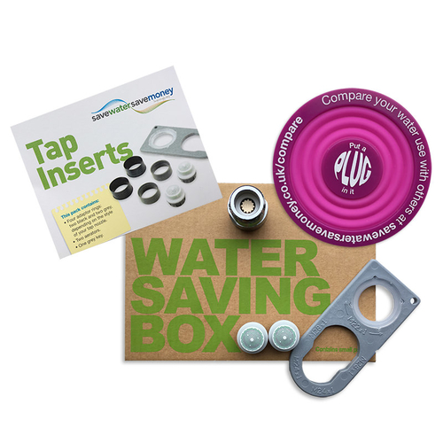 Water Saving Pack including a Sink Plug, Shower Regulator and Tap Inserts